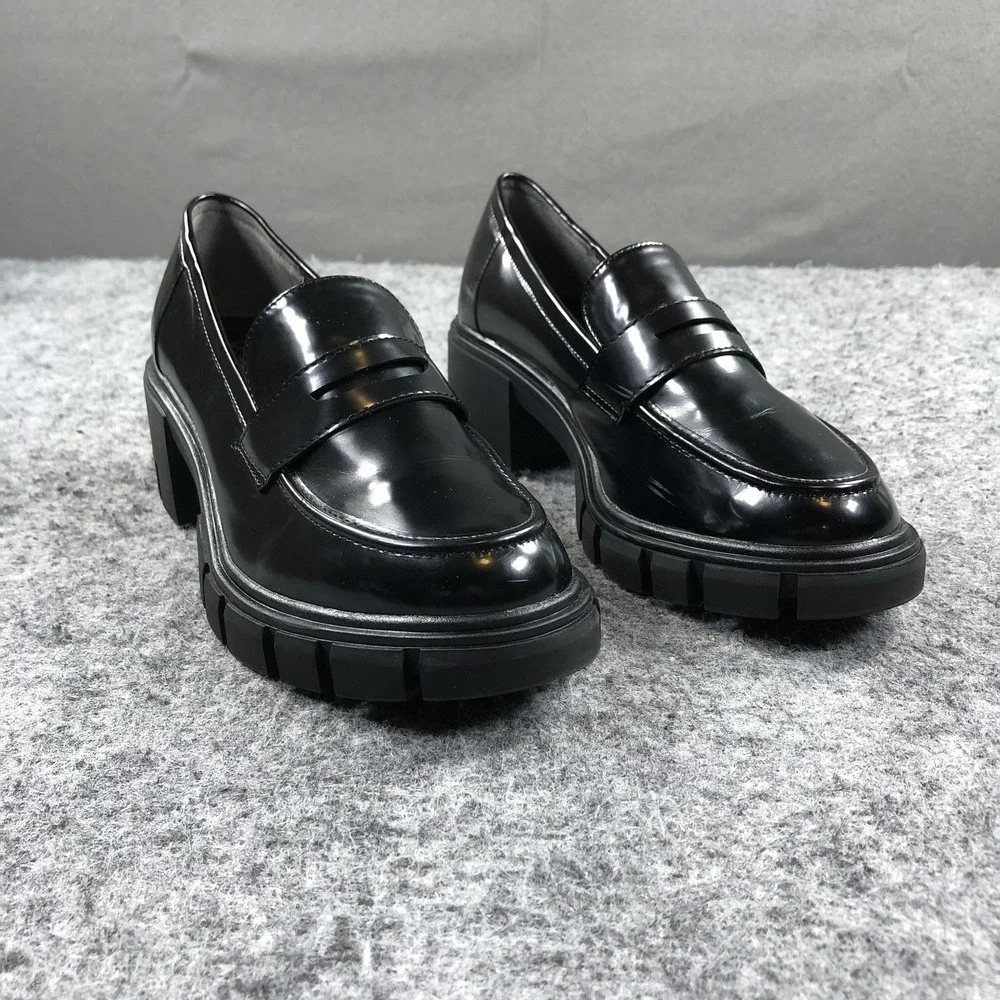 Crown Vintage Loafers Sage Womens 9.5 M Black Platform Block Heel Shoes
